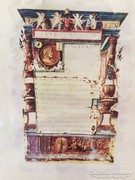 Mátyás király Corvinájának 1 lapja merített papíron keretben