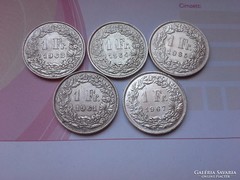 1961-67 svájci ezüst 1 frank egyben(5 db)