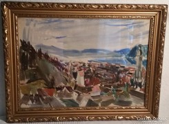 Kóka Ferenc Nagymarosi táj képcsarnokos festmény 50 X 38 cm