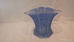 Kék üveg váza bagoly mintával