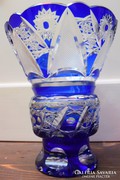 Súlyos ajkai kék fehér csiszolt ólomkristály váza