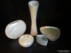 Leárazott hollóházi lüsztermázas porcelán szett ajándék vázával