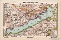 Balaton és környéke térkép, Révai nyomat 1911, eredeti 
