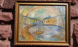 Egry József: Balaton, Tihany, Belső tó, szivárvány, festmény, tájkép