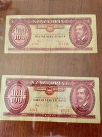 2 db 1984-es száz forintos bankjegy