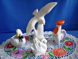 4 db porcelán figura: sirály, kakas, liba, hattyú 