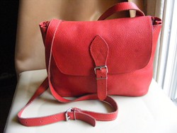 Paquetage retro piros bőr női táska - Made in France