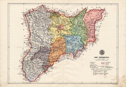 Vas vármegye térkép 1934, csonka Magyarország, megye, régi, atlasz, eredeti, királyi térképészet