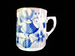 Zsolnay antik Sinkó kékmadaras csésze, szoknyás változat ritkasága