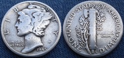 USA  Mercury Liberty Dime  1945   Ag ezüst