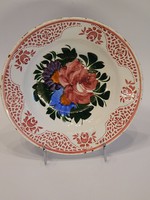 Antik Hollóházi fali tányér virágcsokorral