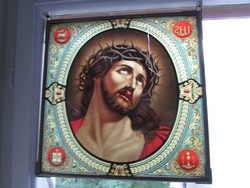 Art Nouveau lead framed glass picture Jesus Christ extraordinary his partner Virgin Mary my other offer