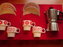 Kávéfőző+4 porcelán csésze+csészealj Hollóházi porcelán ÚJ