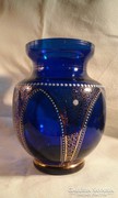 Formába fújt díszített kobaltkék üveg váza, Parád