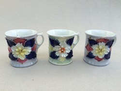 Antik eozin virágos porcelán csésze bőgre 3 db