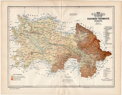 Szatmár vármegye térkép 1893 I., XIX. századi, eredeti, megye, Gönczy Pál, Magyarország, antik, régi