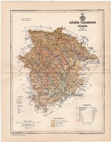 Gömör vármegye térkép 1893 IV., eredeti, megye, Gönczy Pál, Nagy - Magyarország, antik, régi