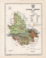 Esztergom vármegye térkép 1896 I., eredeti, megye, Gönczy Pál, Nagy - Magyarország, antik, régi