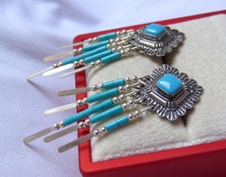 AKCIÓ! - Zuni indián - régi szép ezüst fülbevaló türkizes díszítéssel