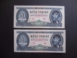 20 forint 1975 2 darab Sorszámkövető UNC !!! 