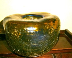 Lüszteres repesztett üveg (kraklés) váza -súlyos-nehéz darab 