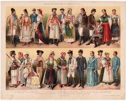 Magyar nemzeti viseletek I., 1896, színes nyomat, eredeti, régi, kalotaszegi, erdélyi szász, székely