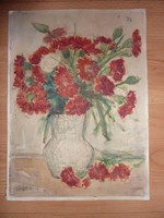 Bouquet of carnations, still life with watercolor sarcasm 64 markings