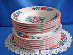 Különleges festésű Kalocsai porcelán tányér készlet  6 személyes 12 db