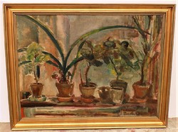 Barta Mária (1897-1969) Virágok c. képcsarnokos olajfestménye 90x70cm EREDETI GARANCIÁVAL !!!