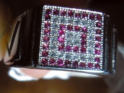 925 ezüst gyűrű rubin, leuko topáz, 18,7/58,7 mm