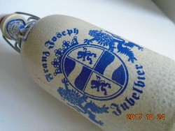 "Franz Joseph-Jubelbier"-címeres kőedény-palack-porcelán dugóval-M.K.M.-0,5 L-22 cm