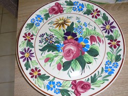 Nagy méretű rózsás Wilhelmsburgi porcelán fali tányér