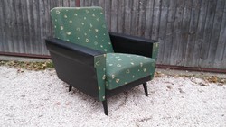 Retro 60-as évek végéből fekete műbőr fotel zöld szövettel