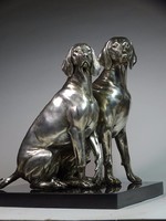 Weimári Vizsla pár ezüstözött bronz szobor