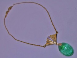 Gyönyörű antik art deco smaragd brill arany nyakék