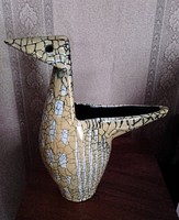 Retro repesztett mázas Gorka jellegű madár alakú kerámia váza