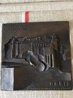 Bronze plaquette with the view of Krakow from the 70ies
