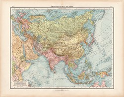Ázsia térkép 1902, Kína, Korea, Japán, Tibet, Mongólia, német nyelvű, atlasz, 44 x 56 cm, eredeti