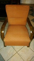 Szép megkímélt art deco rugós tégla színű rumba fotel hajlított karfával 