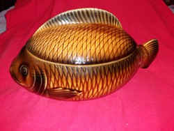 Régi Sarreguemines hal alakú fedeles kerámia mély sütő tál a képek szerint 17 X 32 cm 