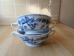 2 db Blue Danube hagymamintás porcelán leveses tálka csésze