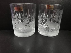 Parádi szarvasos savmaratott kristály pohár, 9,5 cm