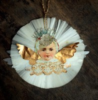 Antik üvegszálas karácsonyfadísz angyal szerencsepatkó
