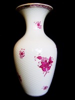 25cm Herendi hófehér váza, Rózsaszínű Apponyi mintával!