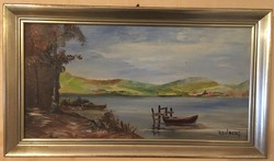 Renberg, csónakos, olaj, farost 50 X 28 cm