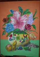 Still life, size: 50cmx70cm, tempera picture painted on canvas,