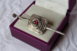 Wonderful antique ruby silver brooch - handmade jewelry