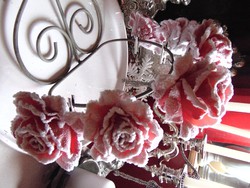 6 db korallpiros havas hatású csiptetős rózsa karácsonyfadísz 