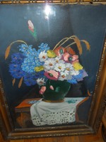 Virágcsendélet vázában  asztalon olajfestméy