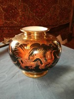 Zsolnay egyedi sárkányos váza, signozot, 1930-40
